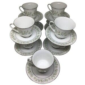 Noritake Savannah Fine China Coffee Cups Saucers Japan 2031 White Floral Blue 9